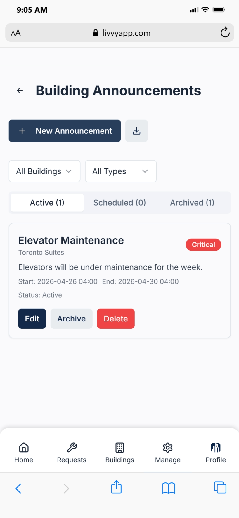 Announcements module