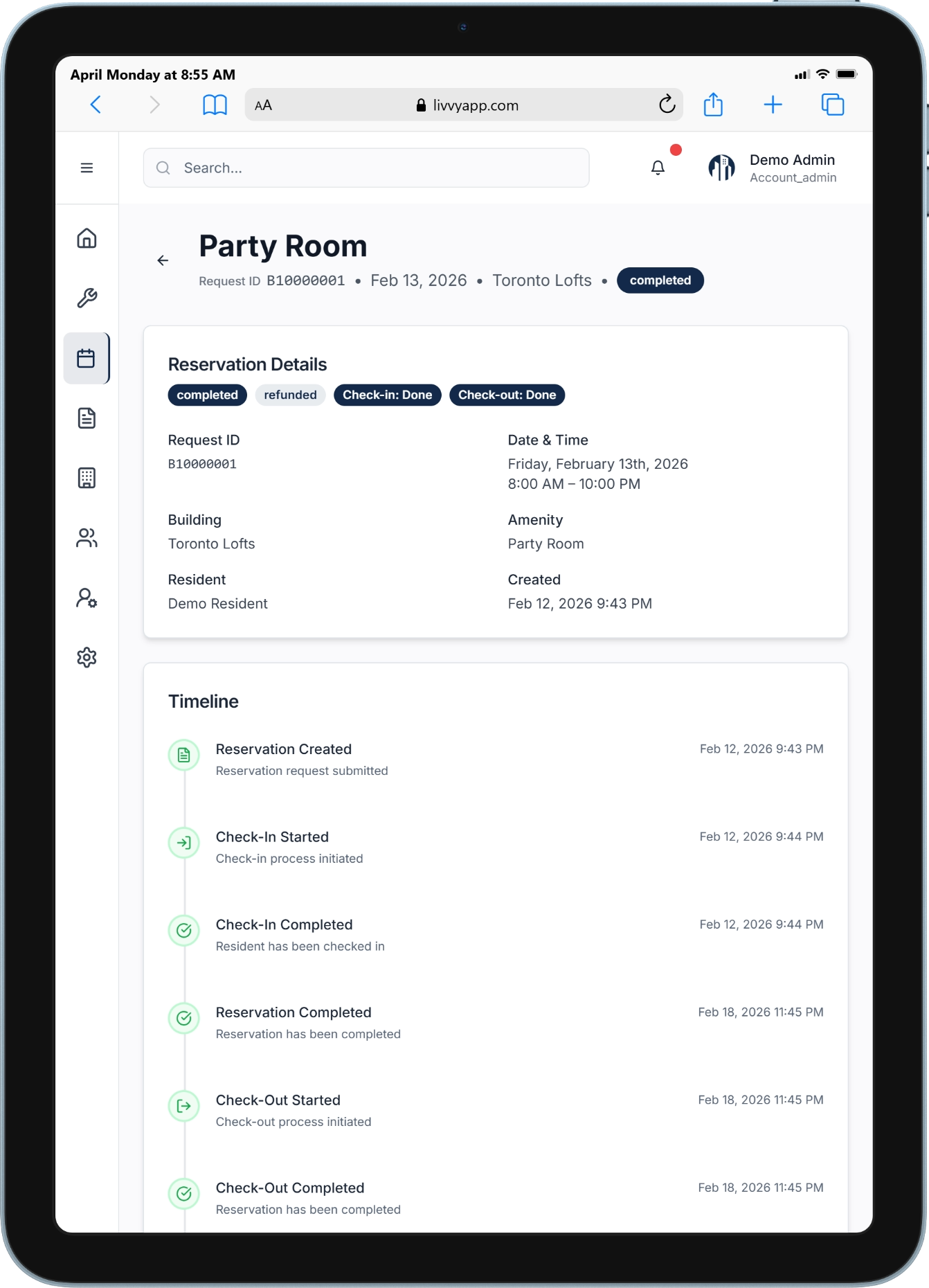 Reservation timeline on iPad