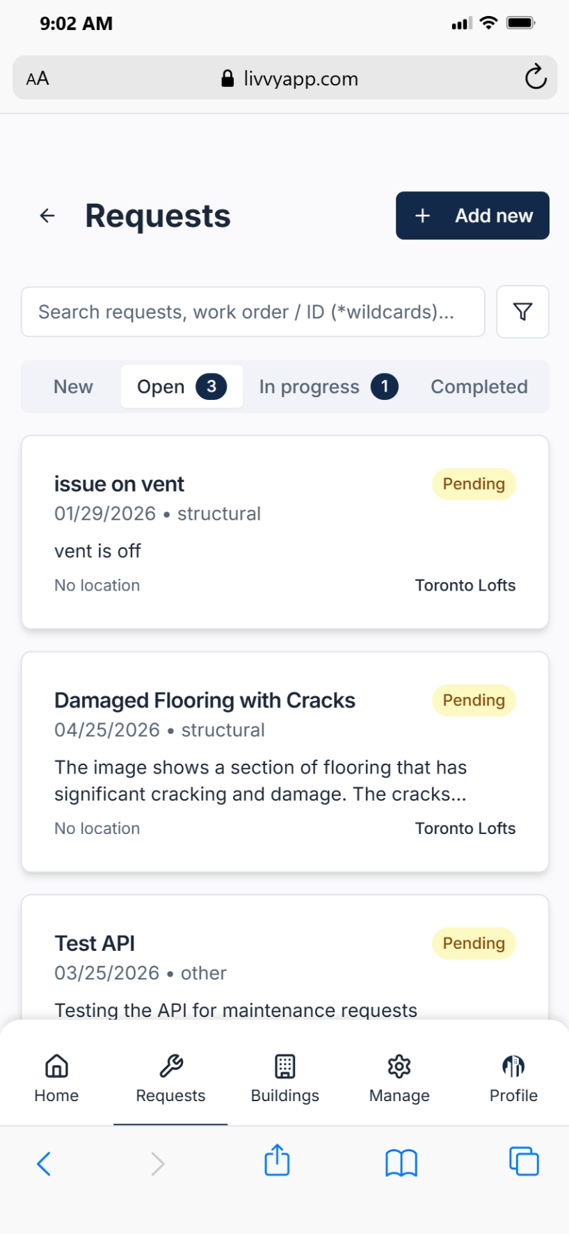 Maintenance requests
