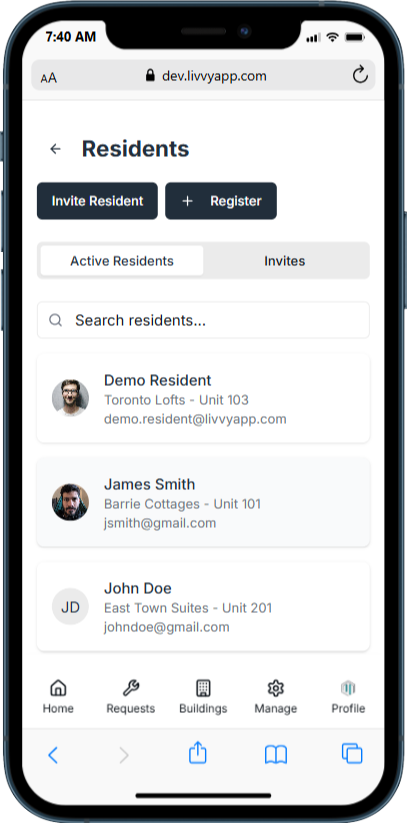 Residents management